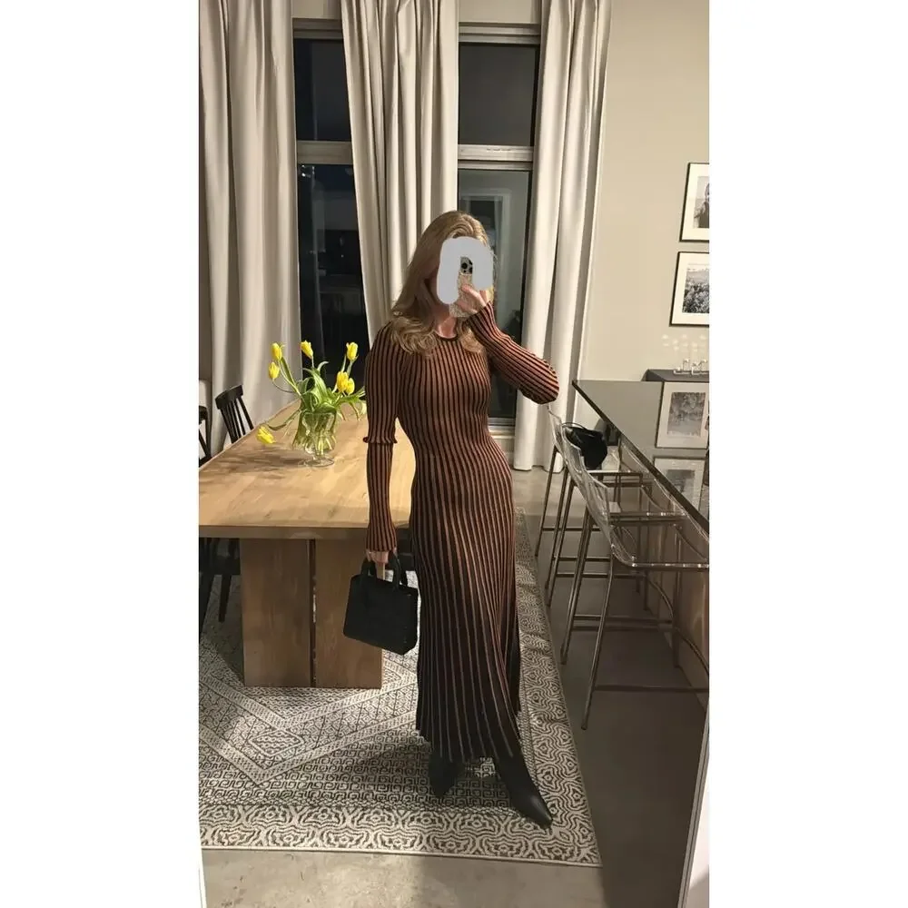 STAUD Selma Dress Brown Long Sleeve Stretchy Knit, Size M - Picture 10 of 13